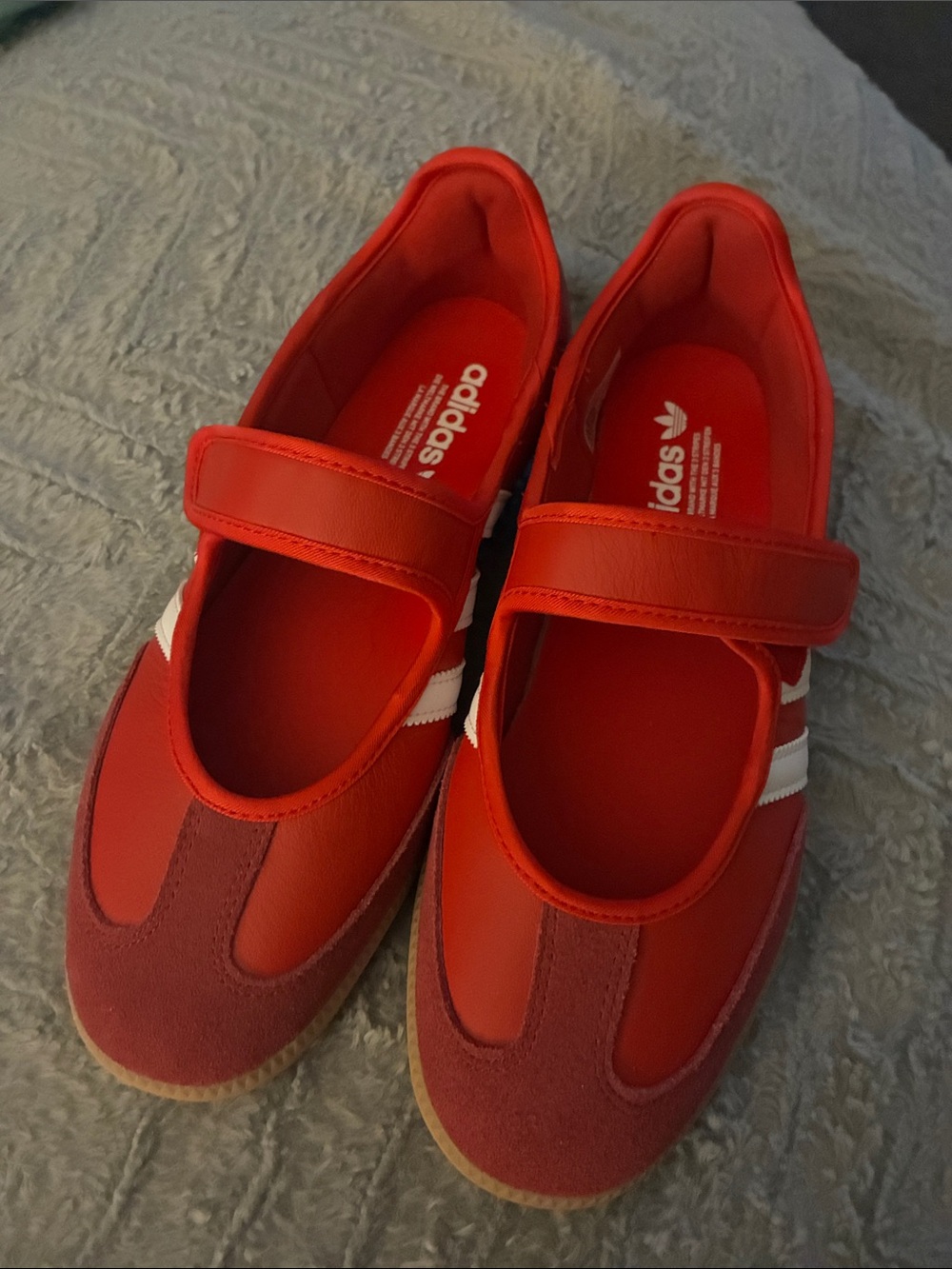 adidas samba women’s Red Mary Jane-Style Sneakers with White Stripes